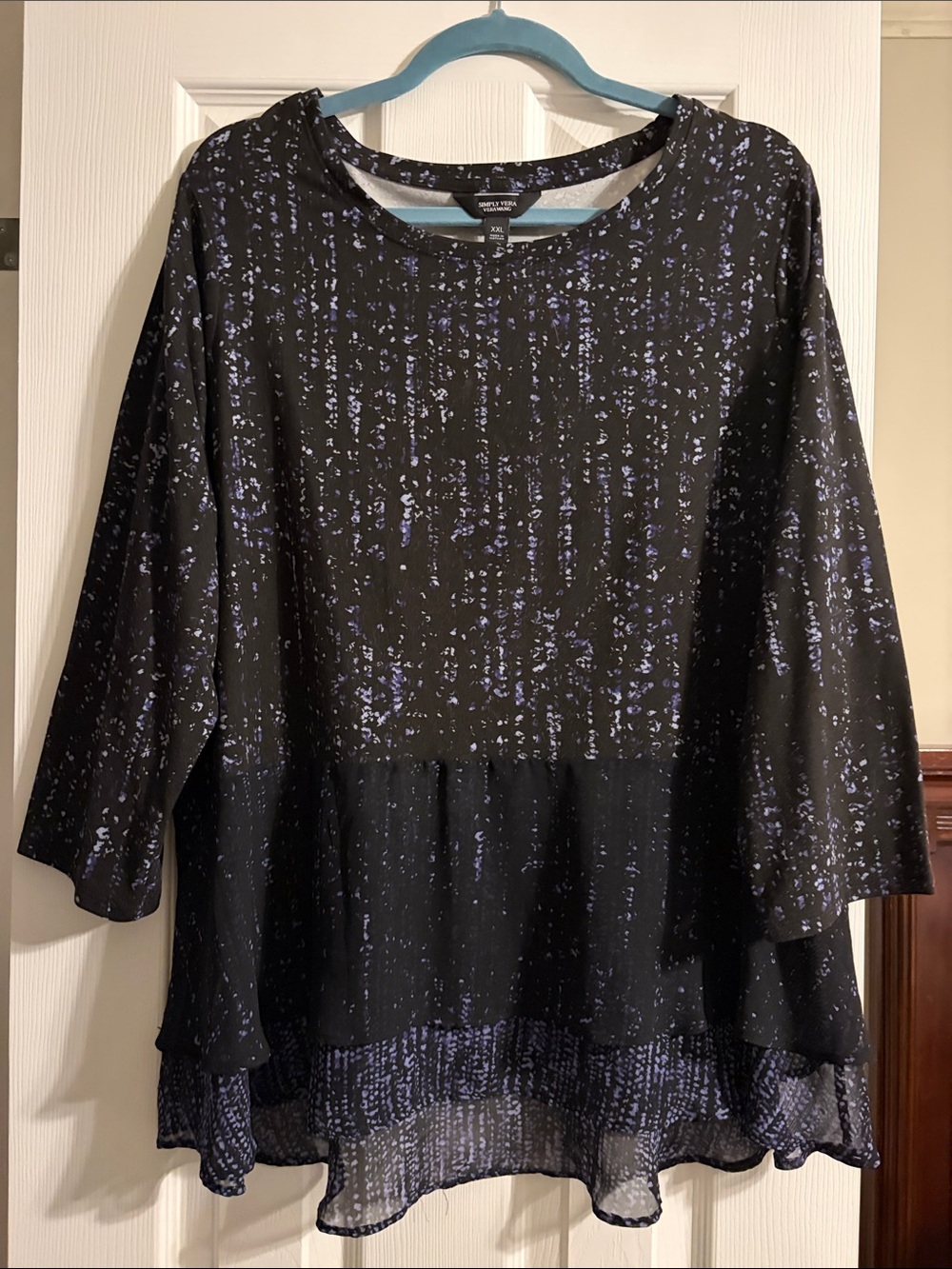 Simply Vera Vera Wang Black Tunic with Lilac Speckle Print and Layered Hem
